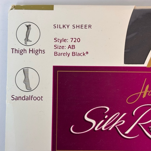 Hanes Silk Reflections Silky Sheer Thigh Highs Vintage Style 720 Barely Black AB - Picture 3 of 7